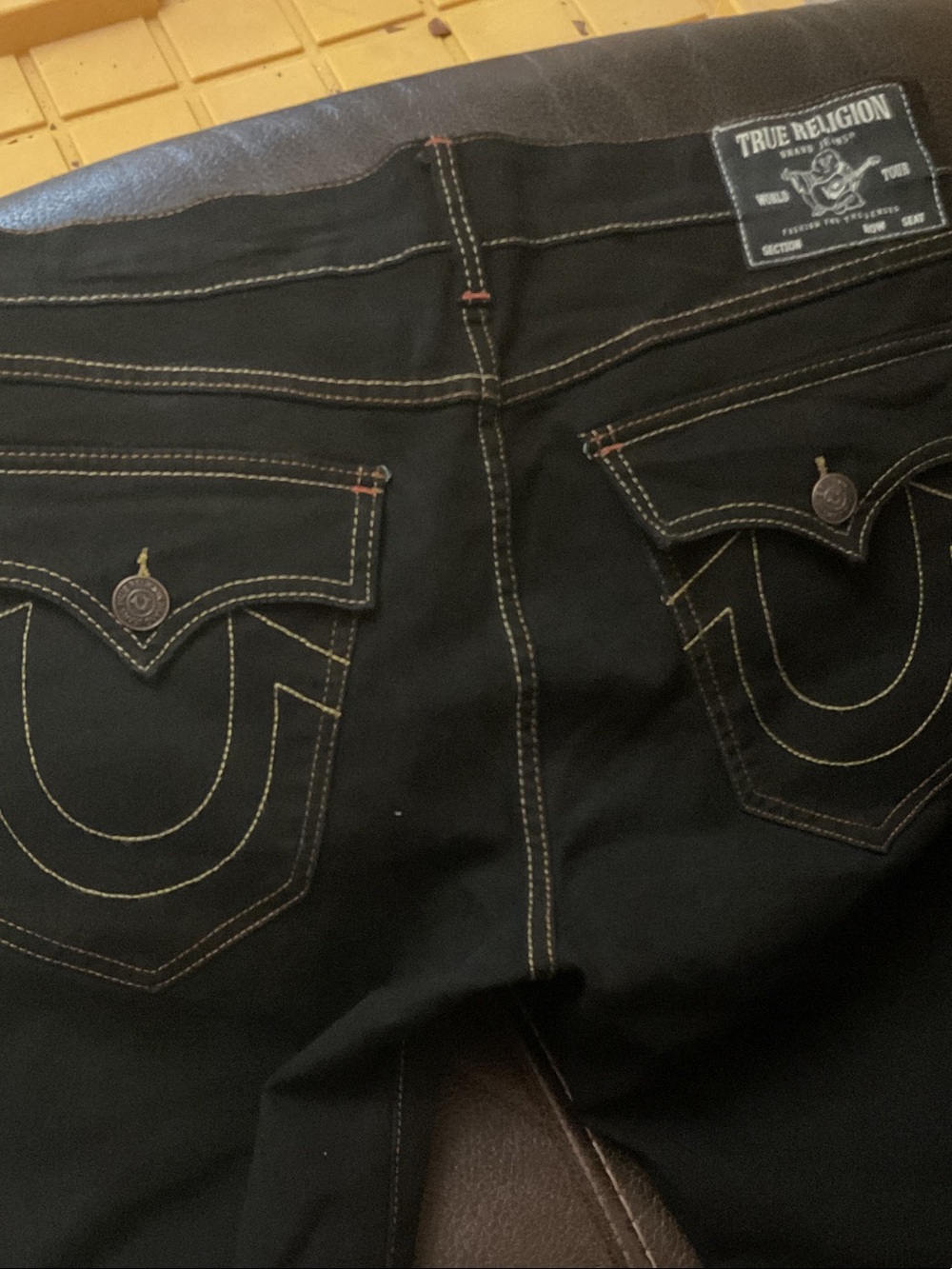 True Religion Men's Black Slim Straight Jeans with Contrast Stitching